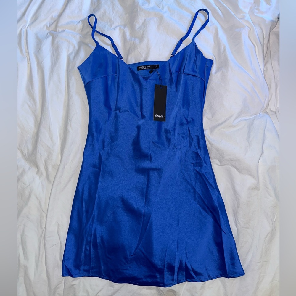 NWT NASTY GAL ROYAL BLUE SATIN SLIP DRESS